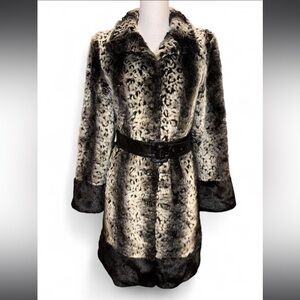 Y2K Snow Leopard Faux Fur Belted Coat Mob Wife Baddie Glam